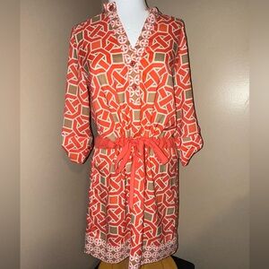 New York & Company Orange Geometric Long Sleeve Dress